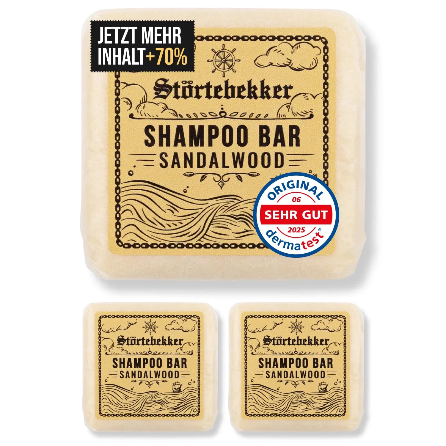 Твердый шампунь-бар 3-в-1 с сандалом Störtebekker Premium Störtebekker Shaving Accessories, 3 X 100 G