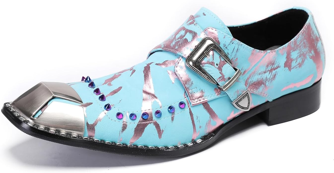 

Мужские лоферы Santimon Mens Loafers для вечеринки, повседневные слипоны, кожаные лоферы с металлической квадратной пряжкой, обувь для свадьбы, вечеринки в западном стиле, модные туфли на выпускной с яркими бусинами для мужчин, голубой