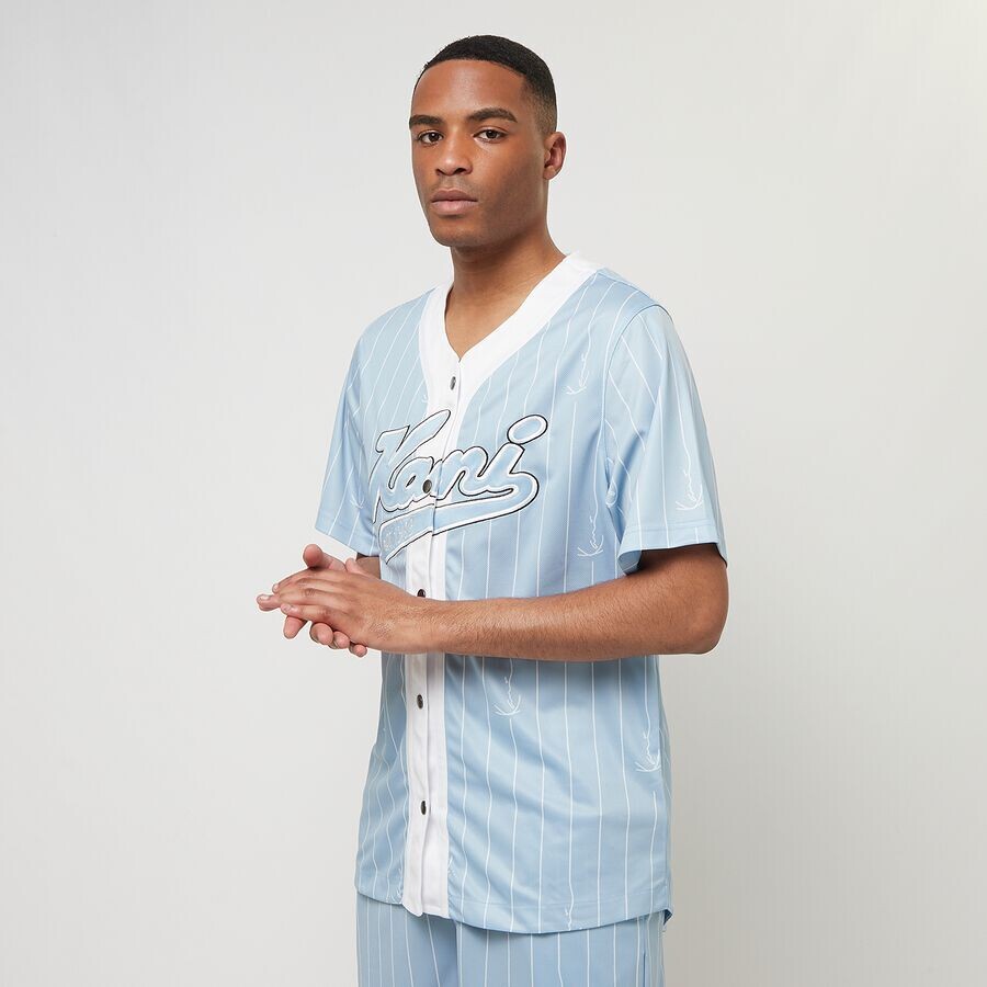 

Футболка Varsity Logo Pinstripe Baseball Shirt Karl Kani, цвет light blue/white