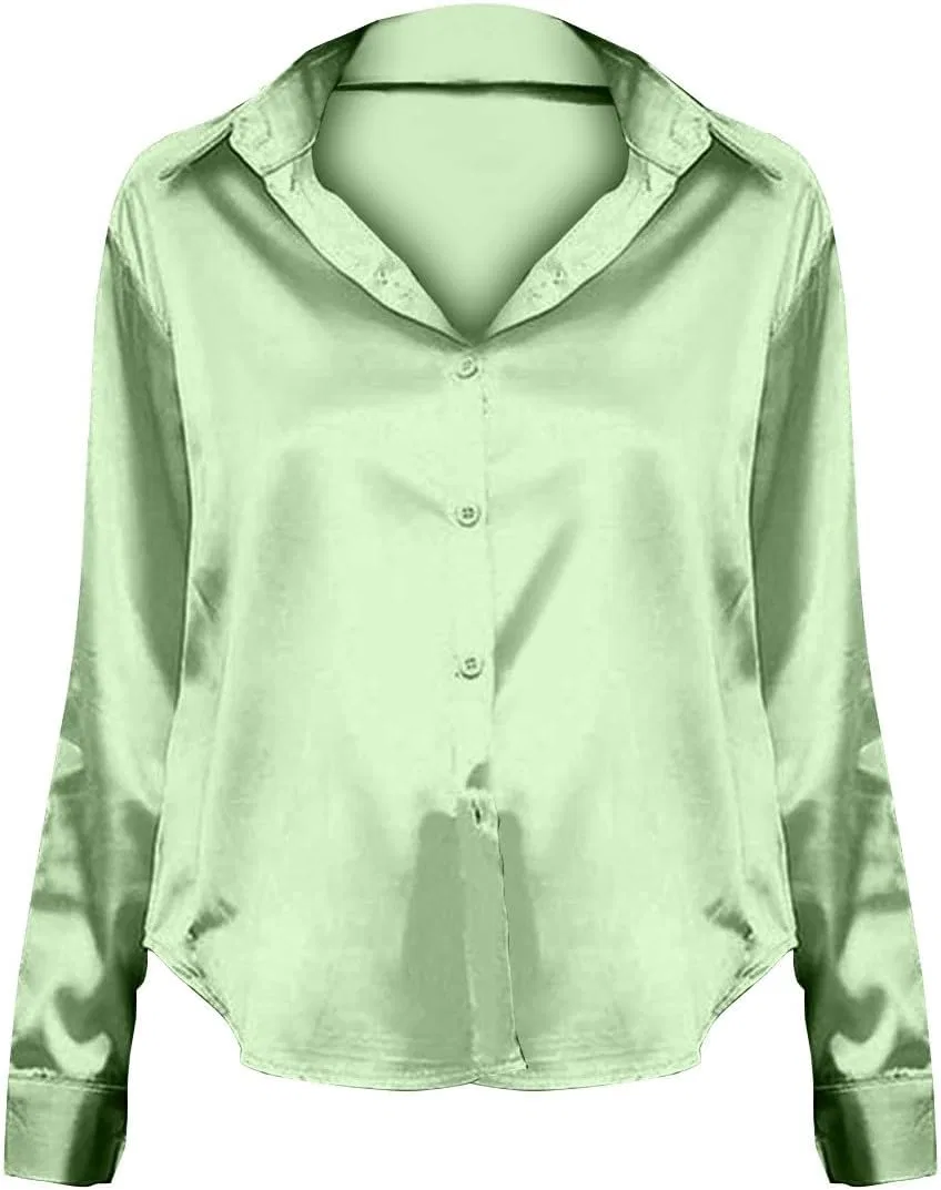Блуза сатиновая, женская, Button-Down Shirt, GN2 — фото 3