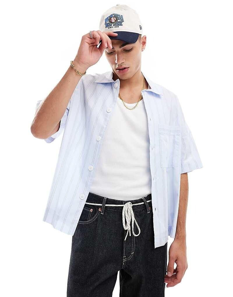 

Рубашка Bershka в синюю полоску свободного кроя