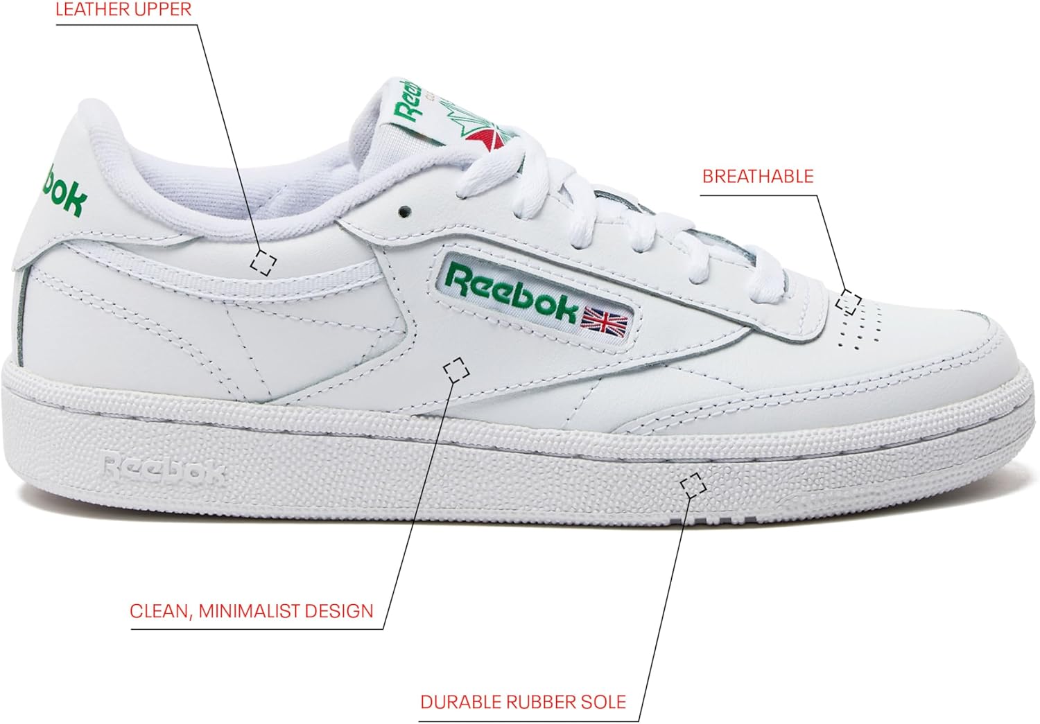 Мужские кроссовки Reebok Club C 85, повседневная спортивная обувь белого цвета для мужчин — фото 3