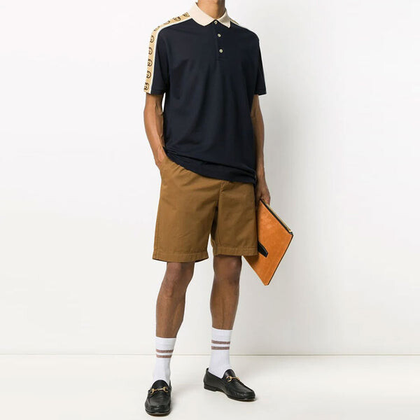 Футболка interlock double g stripe polo shirt navy blue Gucci, синий — фото 4