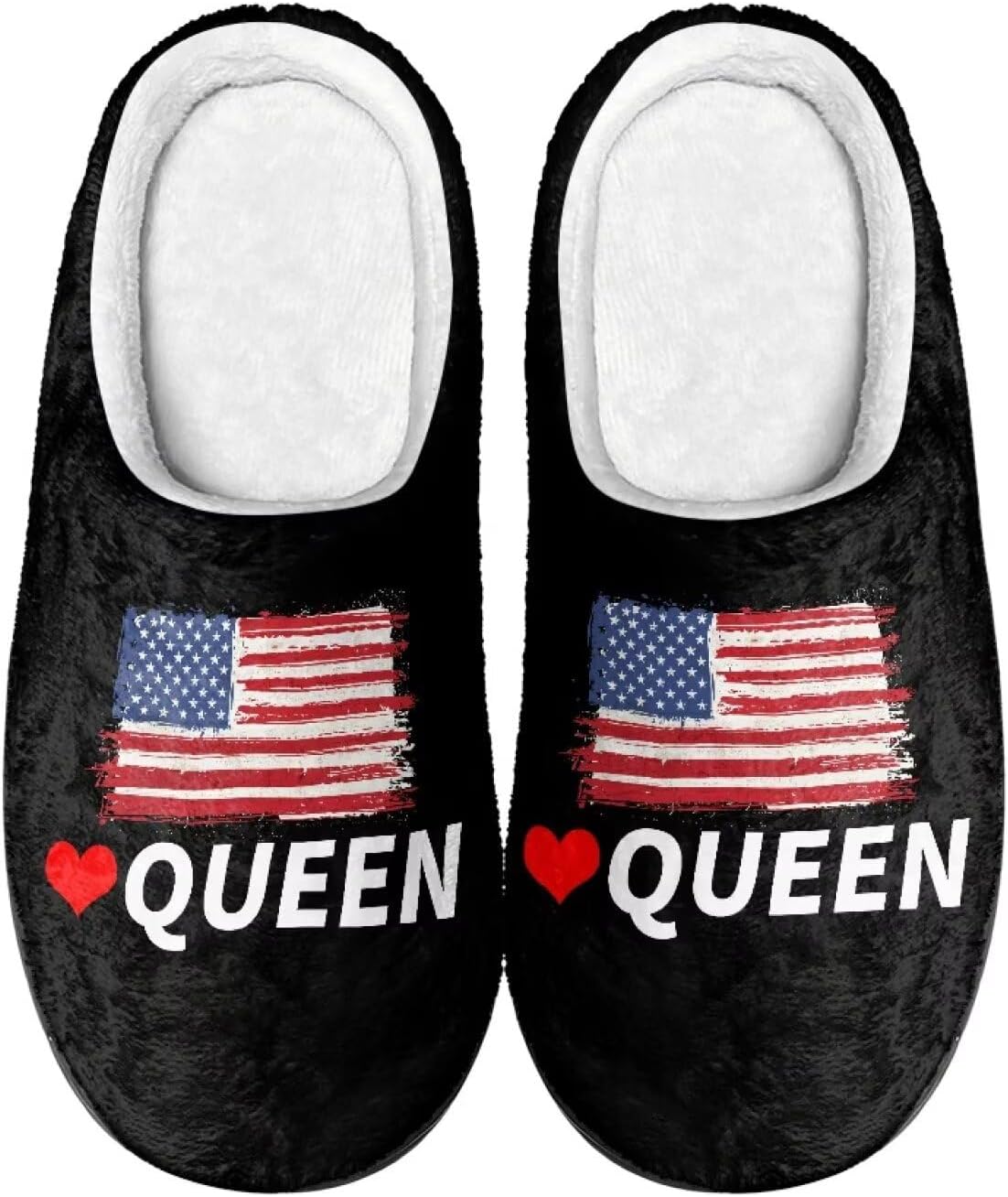 

Мужские и женские нескользящие тапочки, теплые мягкие уютные тапочки из фланели, домашняя обувь для спальни и улицы, размеры 2-12 Zcfygdx, American Flag Love Queen Print