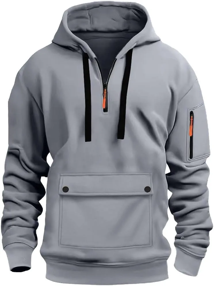 Толстовка с капюшоном Quarter Zip для мужчин, свободный крой, с карманами — фото 3