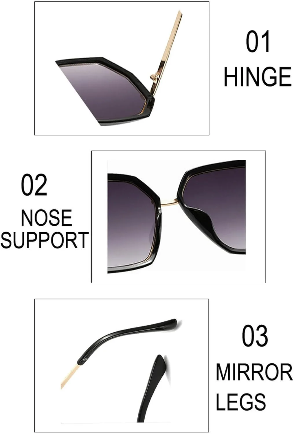 

Модные женские солнцезащитные очки-пилот с многоугольной оправой, защита от УФ-излучения UV400, ретро-стиль, увеличенные, нестандартной формы mincl, Gold Black