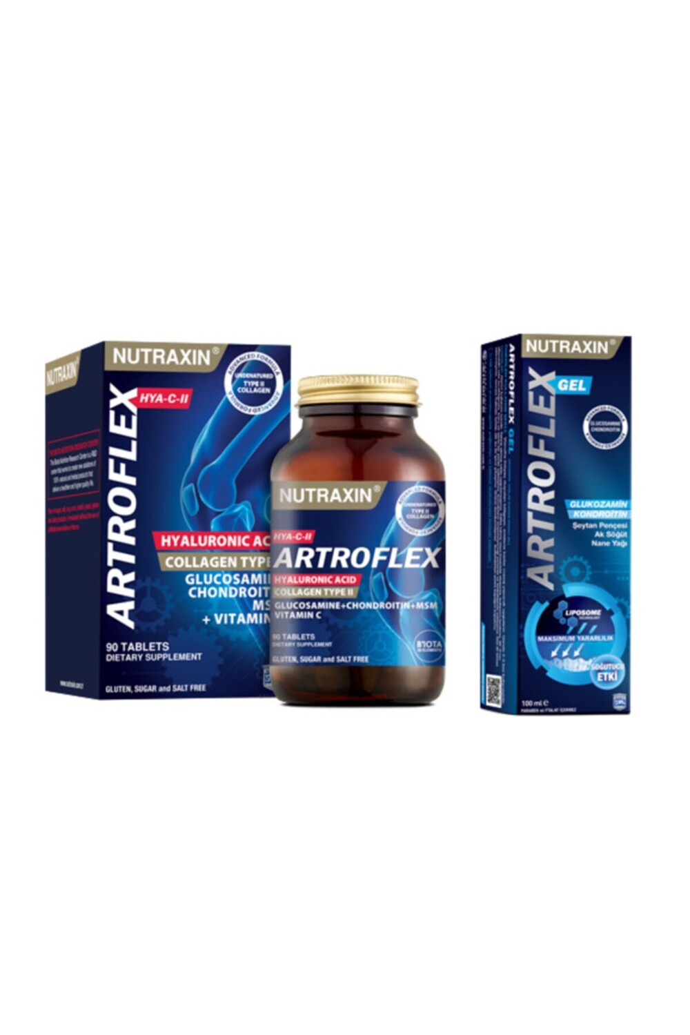 

Nutraxin Набор из 2 штук от боли в суставах - Artroflex Hya-c-II 90 таблеток + гель Artroflex 100 мл