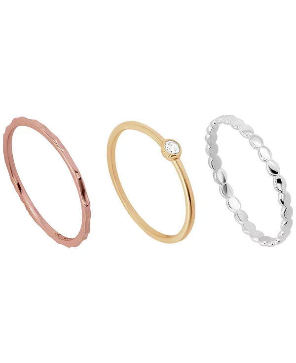 

Комплект из 3 колец с кубическим цирконием (0,12 карата) из трехцветного стерлингового серебра Macy'S, silver