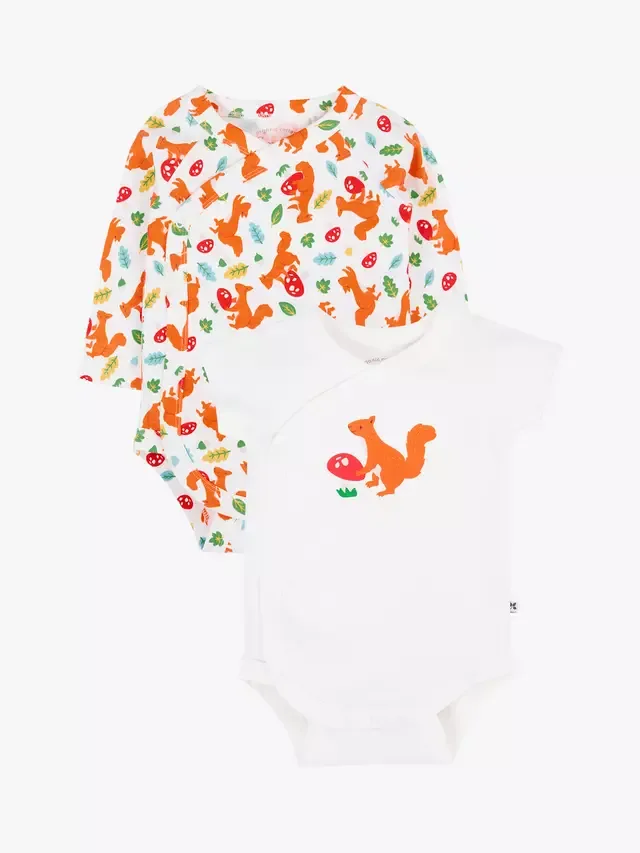 Комплект из 2 боди-пеленок с рисунком белки, белый Frugi