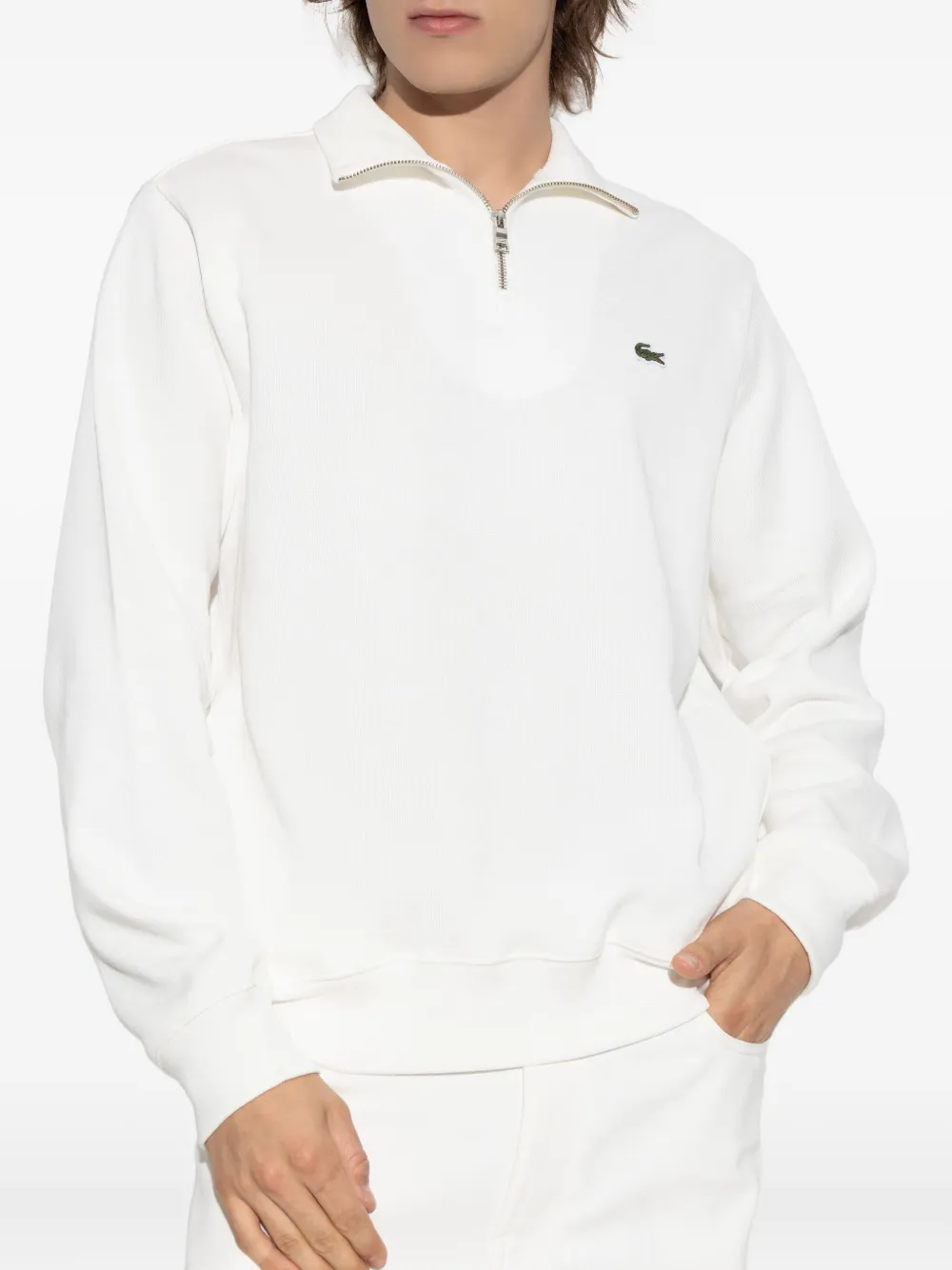 Толстовка с воротником на молнии и вышивкой Lacoste, белый — фото 3