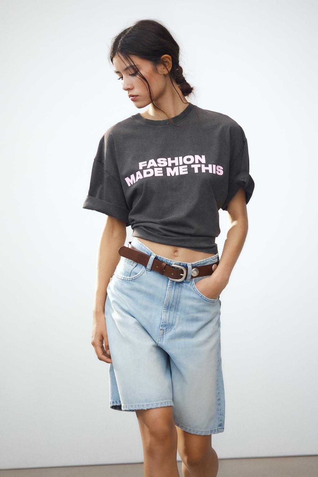 

Футболка с эффектом выцветания ZARA, черный