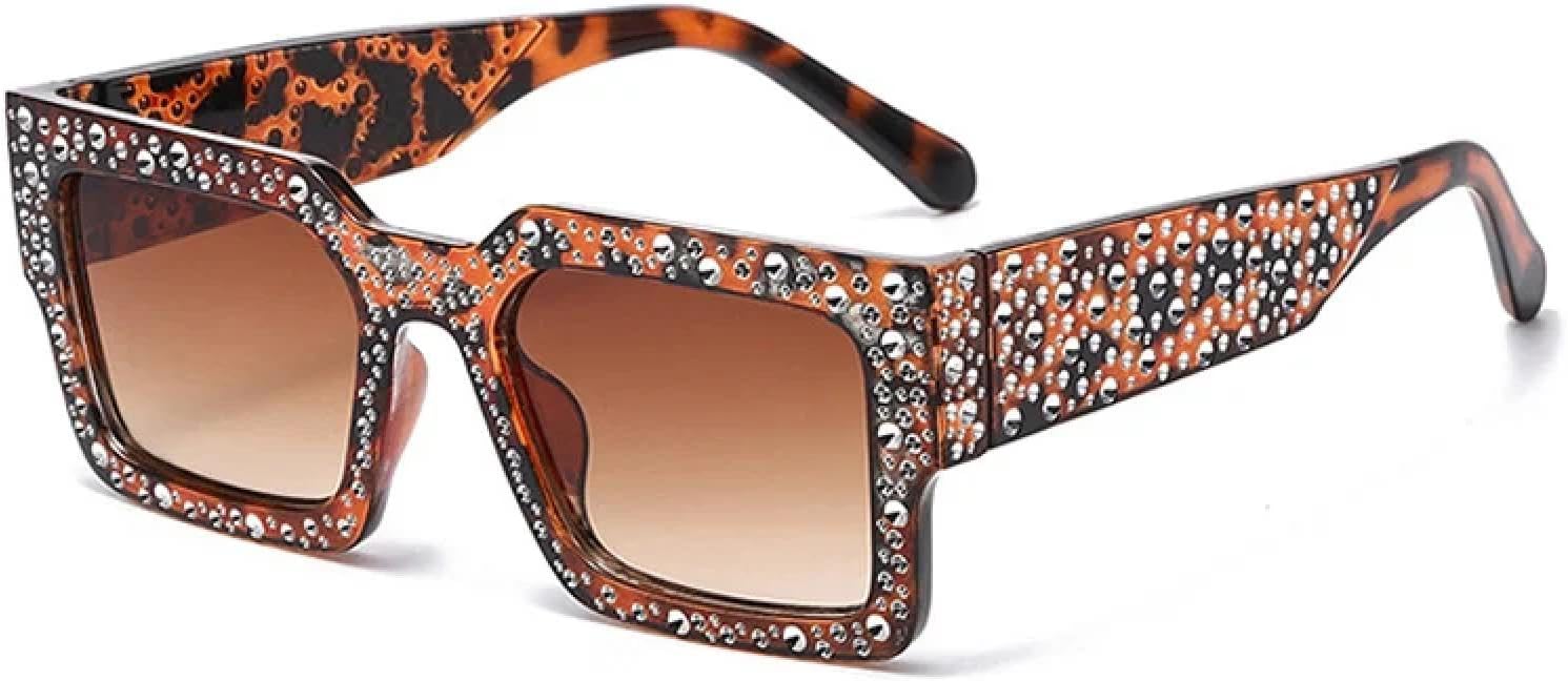 

Роскошные солнцезащитные очки для женщин, инкрустированные бриллиантами; модные солнцезащитные очки для мужчин с градиентными линзами; защита от УФ-излучения UV400; стильные солнцезащитные очки TKKTLLT, Leopard-brown