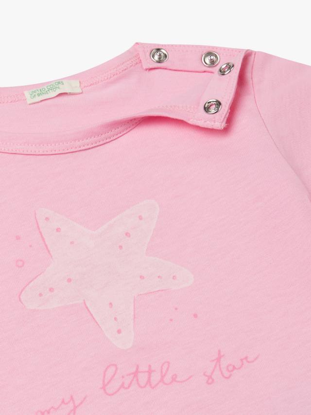 Детская футболка с хлопковым звездным принтом Benetton, Pink — фото 3