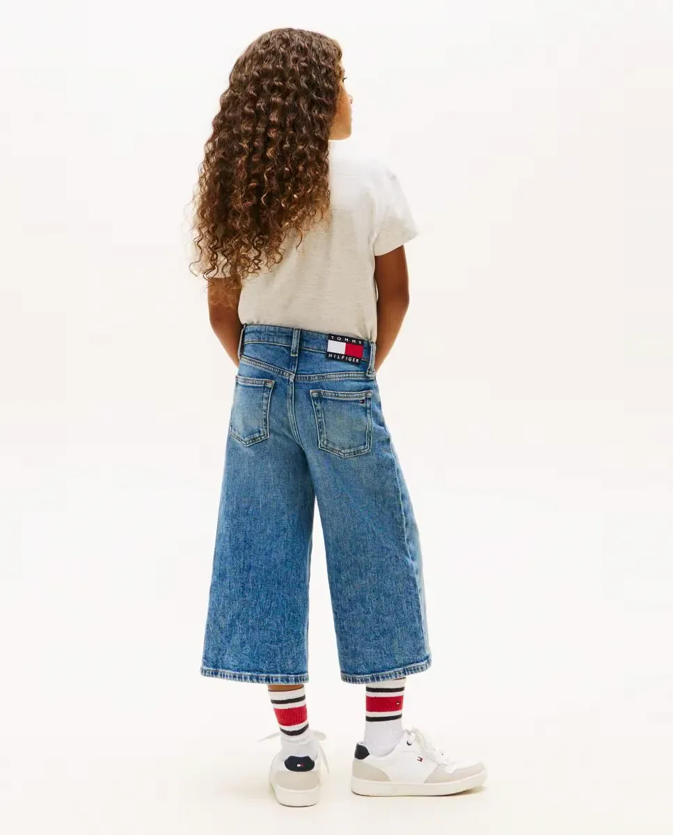 Широкие джинсы для девочки кюлоты Tommy Hilfiger, синий — фото 3