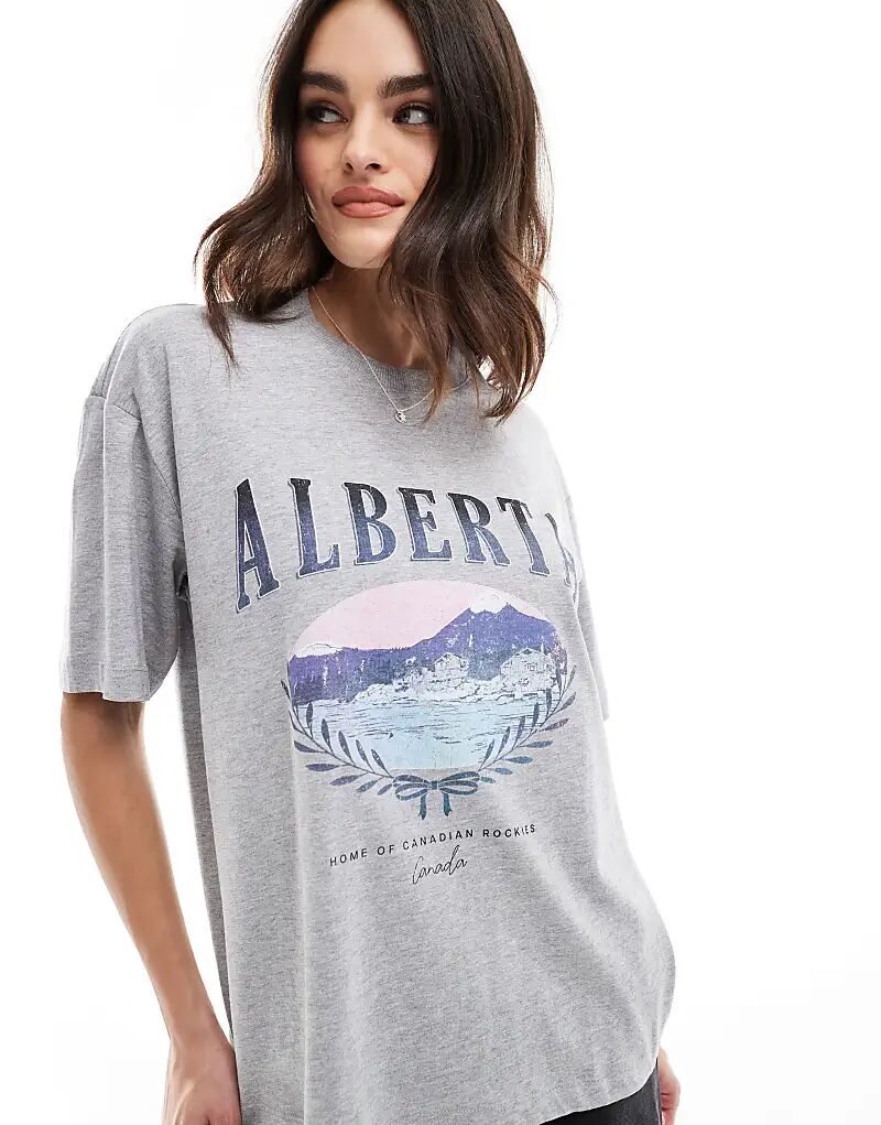 

Футболка свободного кроя Cotton On с рисунком Альберты серого цвета Cotton:On