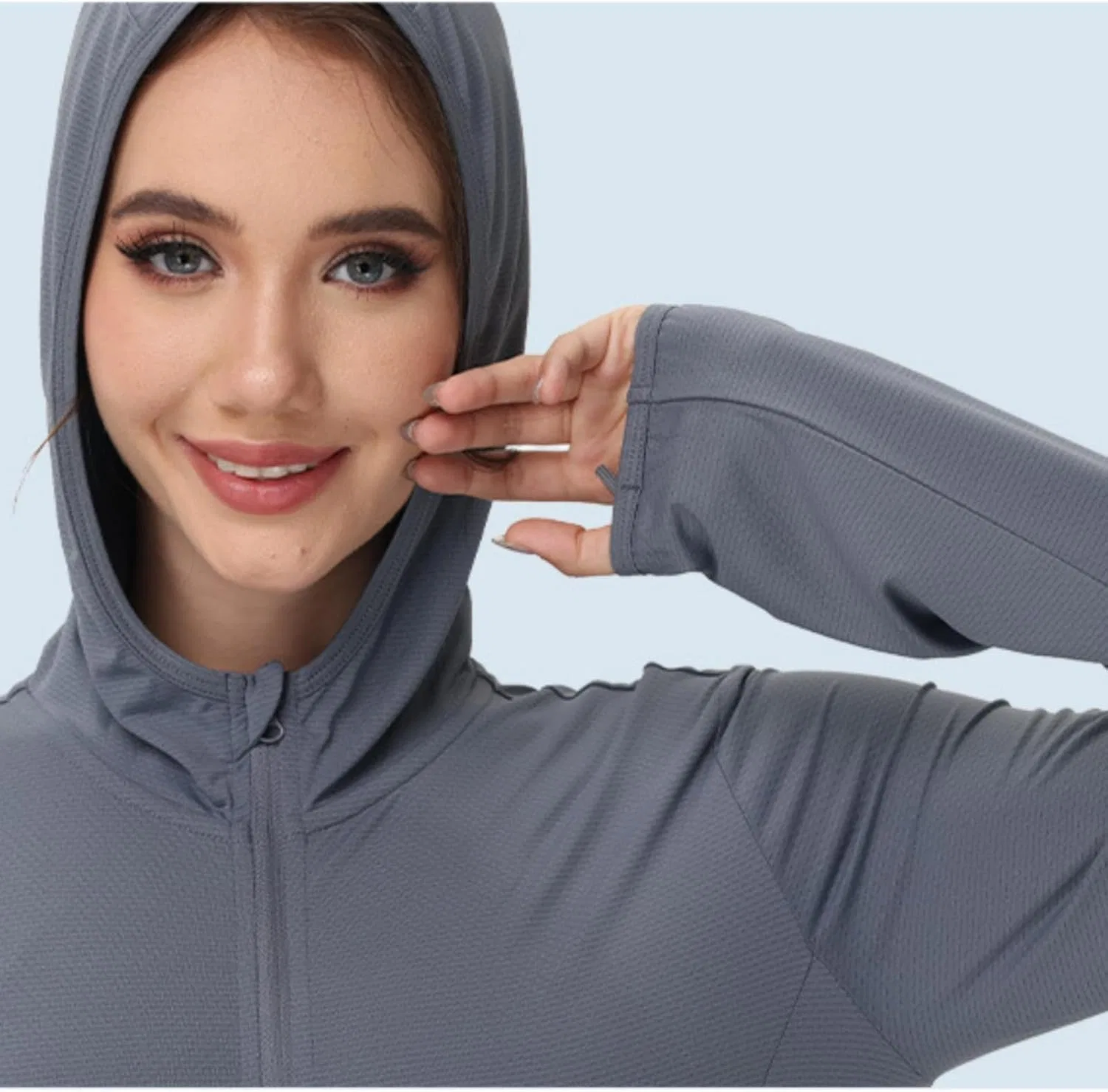 Женская куртка с капюшоном, солнцезащита UPF 50+, молния, длинный рукав, легкая, быстросохнущая, для активного отдыха, белый — фото 2