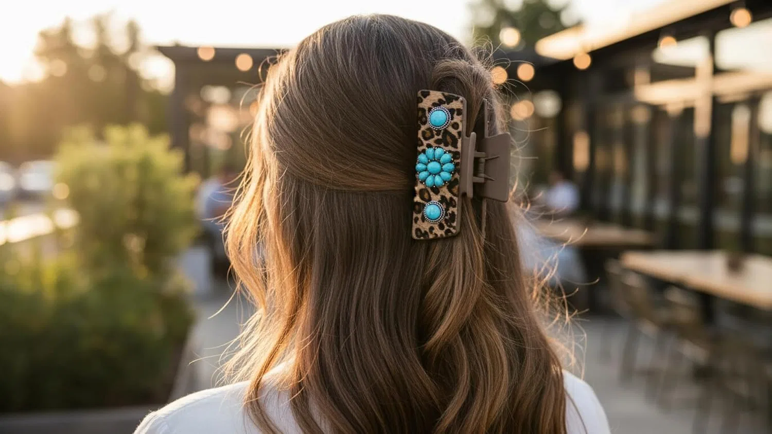 Заколка-краб для волос Boho с бирюзовыми камнями и леопардовым принтом Lk Trend & Style, Leo + Many Stones Turquoise — фото 3