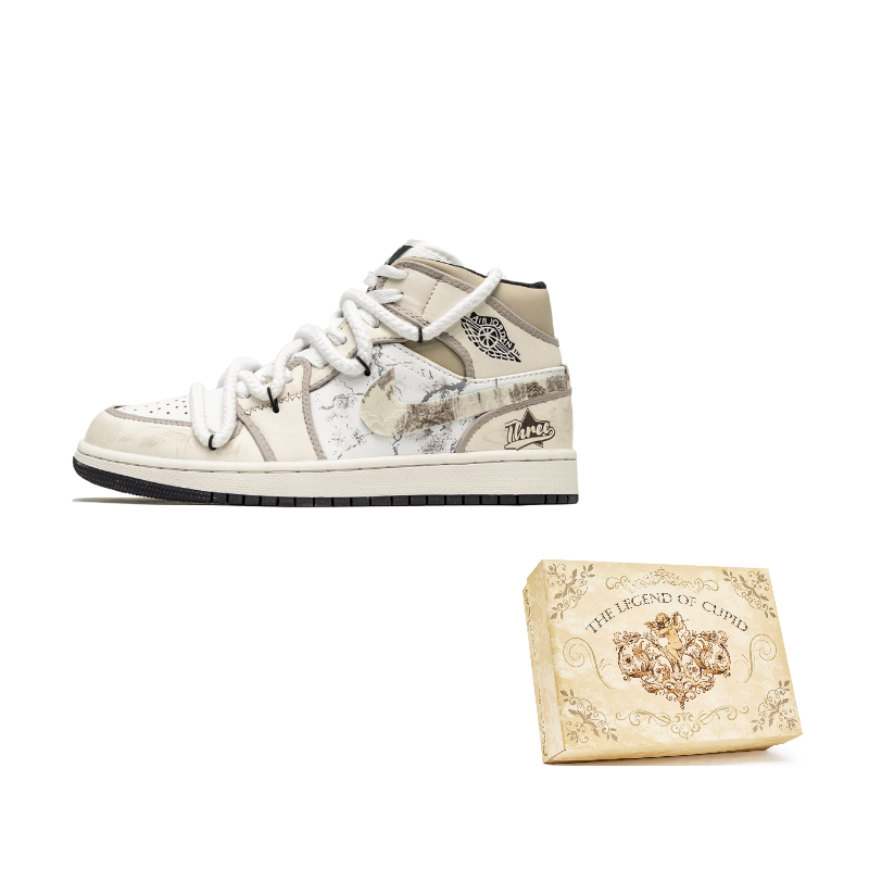 

Jordan Air 1 Mid Cushioning, износостойкие высокие детские баскетбольные кроссовки Ecru для подростков