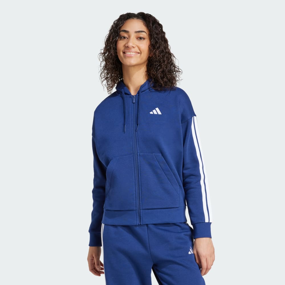 

Худи Adidas Essentials 3-Stripes Full-Zip Fleece Hoodie, цвет Dark Blue/White