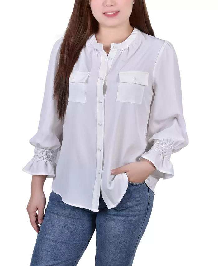 

Женская блузка с длинным рукавом и Y-образным вырезом NY Collection, слоновая кость/кремовый