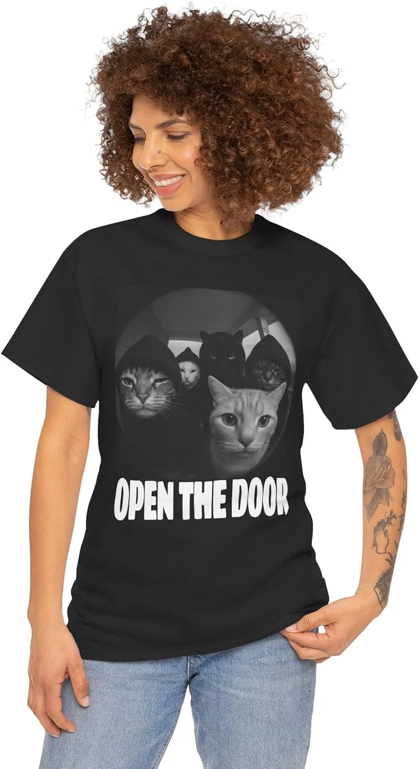 Футболка Open The Door Cats Lover, Cursed Cat Funny Unhinged Oddly Specific, хлопок GENERIC, черный — фото 2