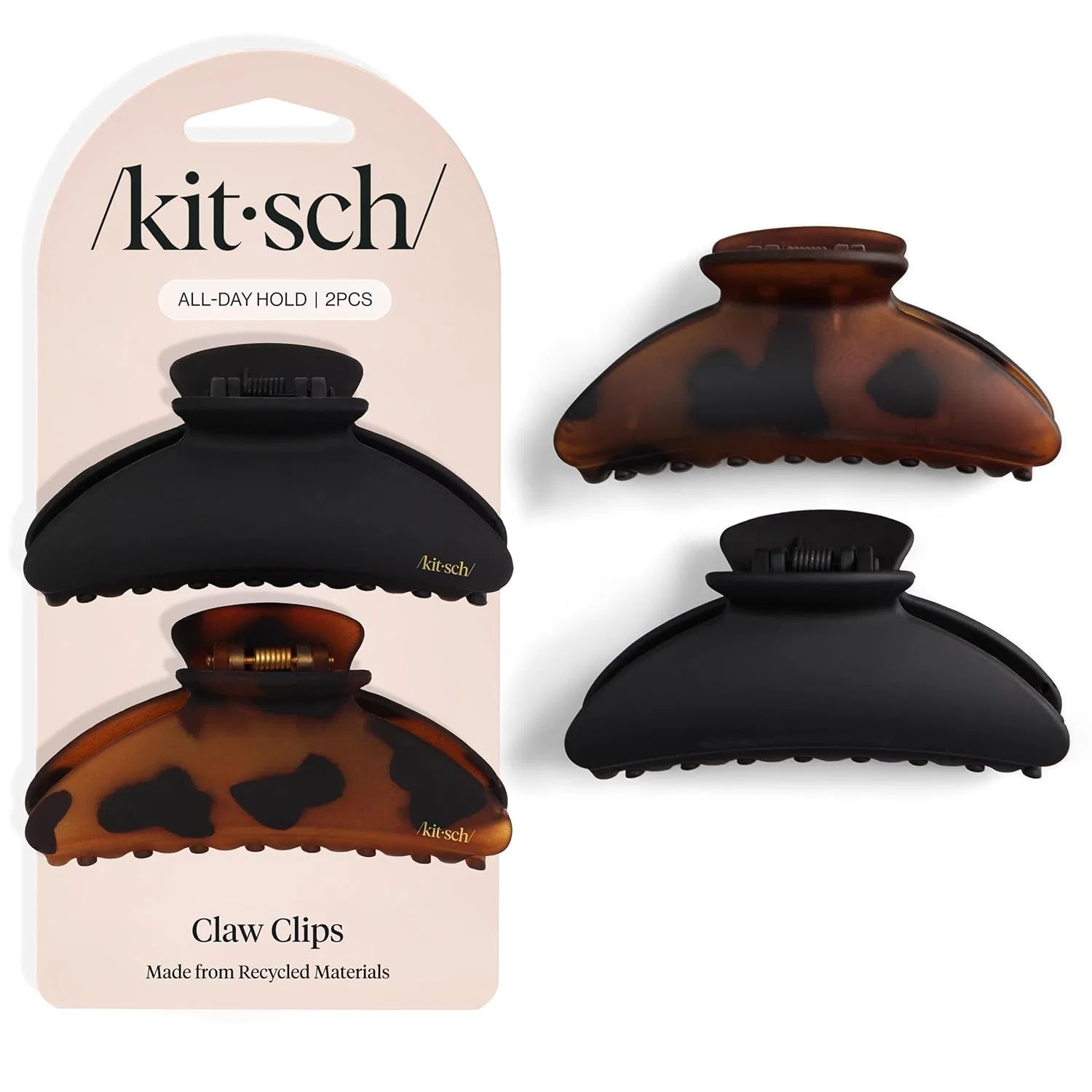 Набор из 2 средних заколок-крабов Kitsch из переработанного пластика Kitsch, Turtle And Black (2 Pack, Medium)