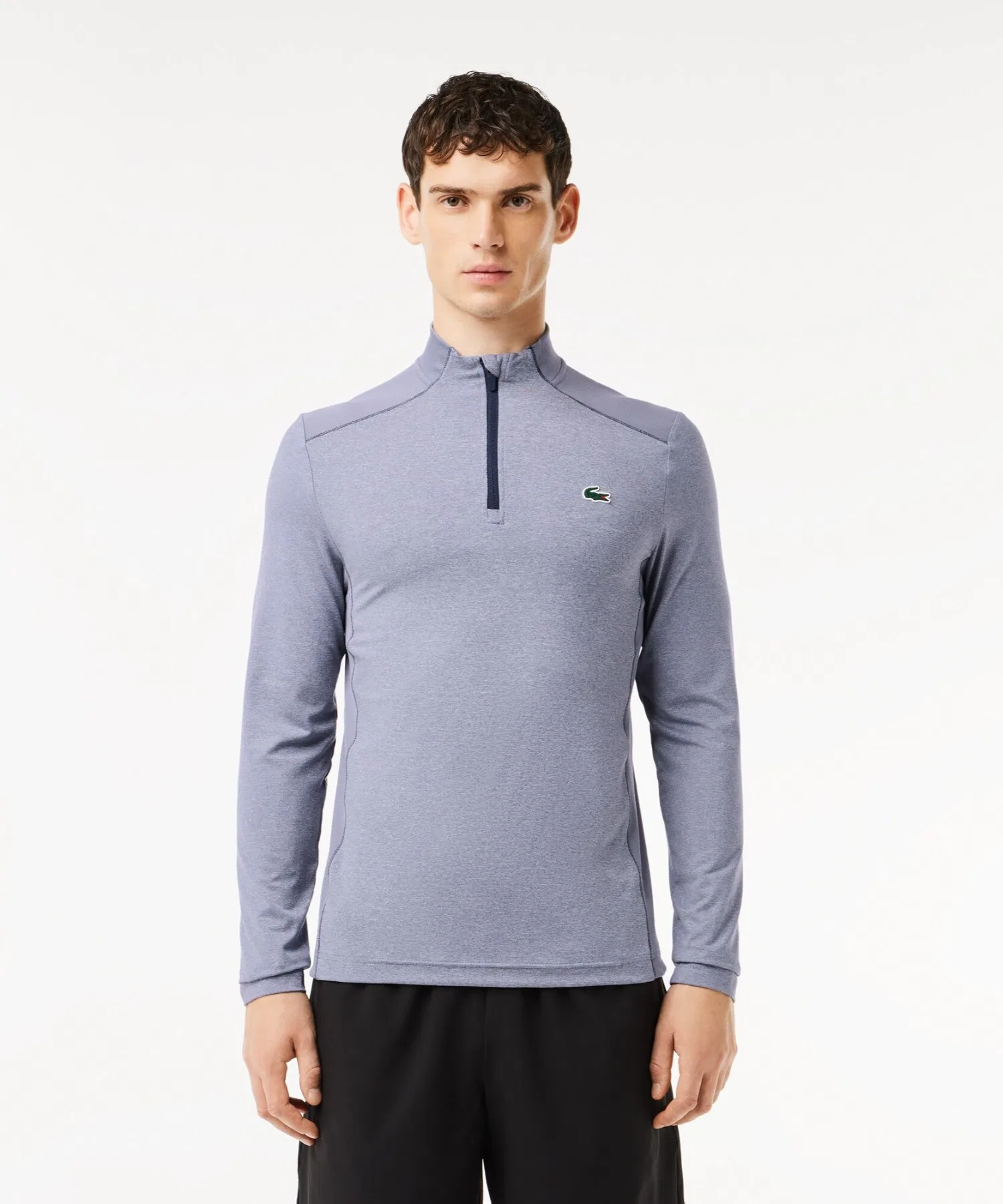 Мужская футболка Lacoste с полумолнией, эластичная, серого цвета