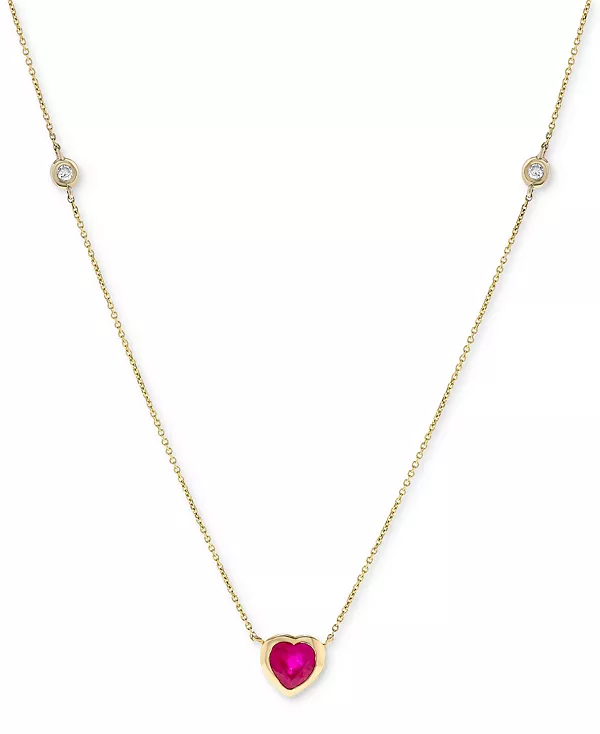 

Ожерелье с подвеской в форме сердца длиной 17 дюймов из 14-каратного золота с рубинами (5/8 карата) и бриллиантами (1/20 карата) Macy'S, ruby