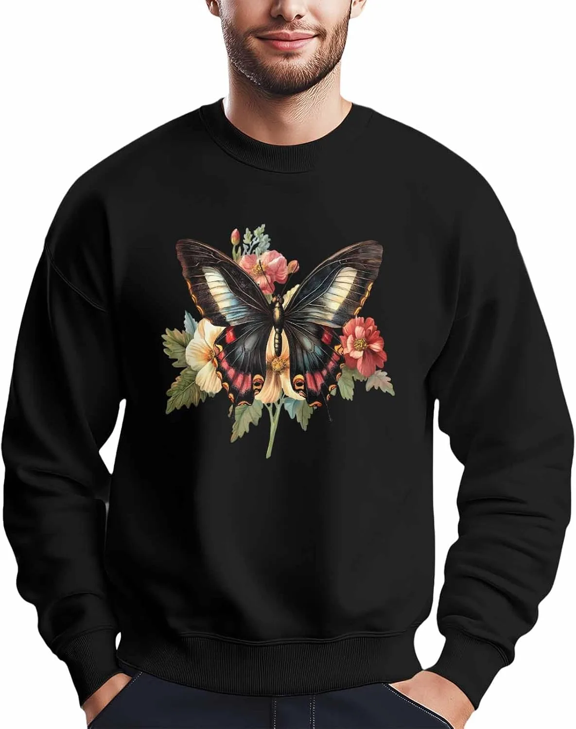 

Мужской свитшот с принтом бабочки и мака Winvebermior