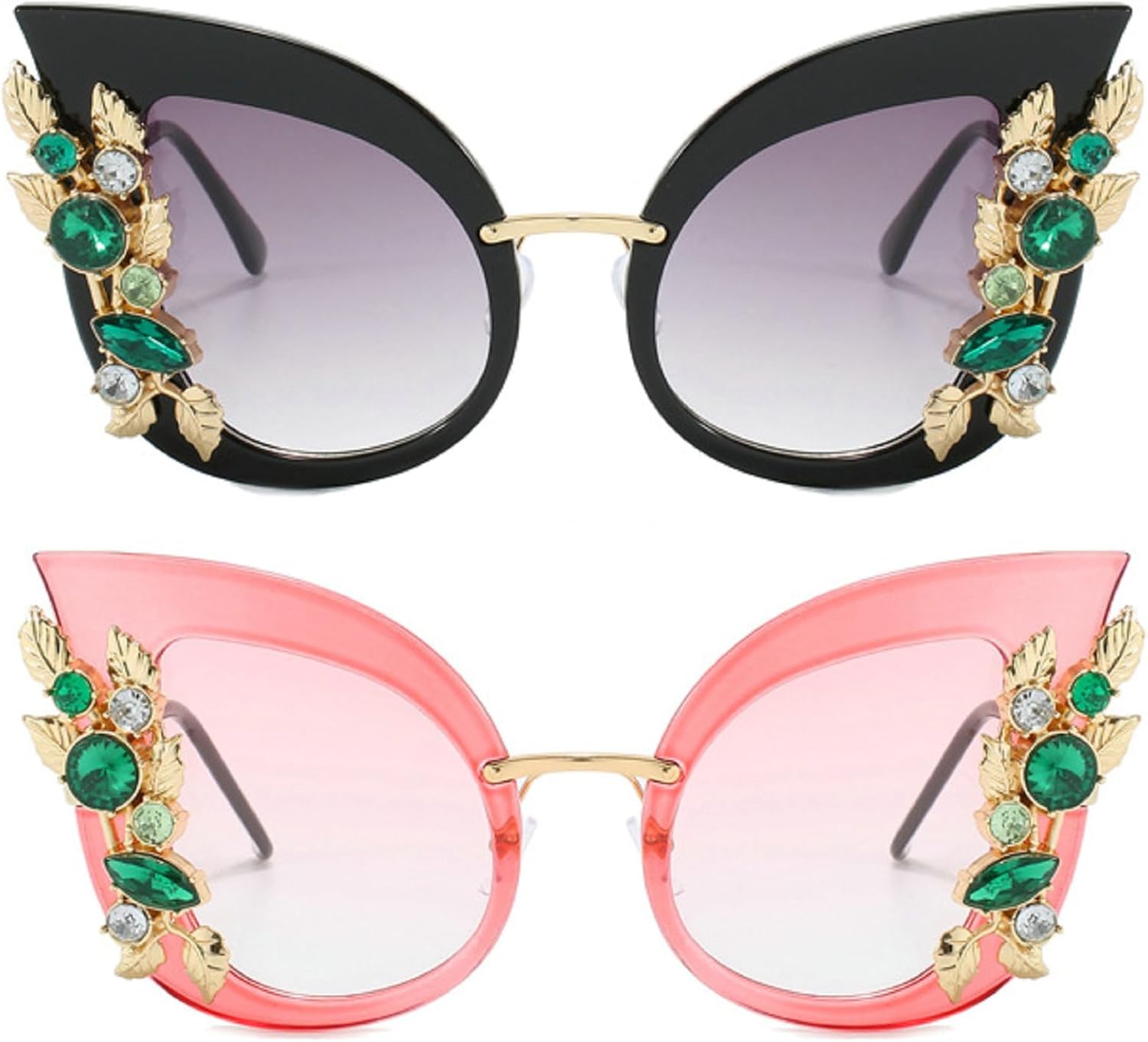 

Модные сверкающие солнцезащитные очки-бабочки со стразами, роскошный бренд, винтажные солнцезащитные очки с бриллиантами, очки для вечеринок и рейв-вечеринок mincl, 2pcs-black&pink