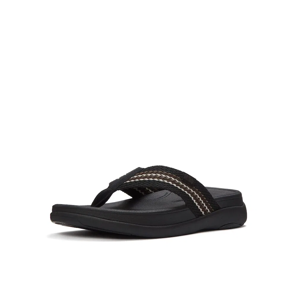 Мужские чёрные вьетнамки Fitflop F-Mode Go Stripe Webbing Toe Post — фото 3