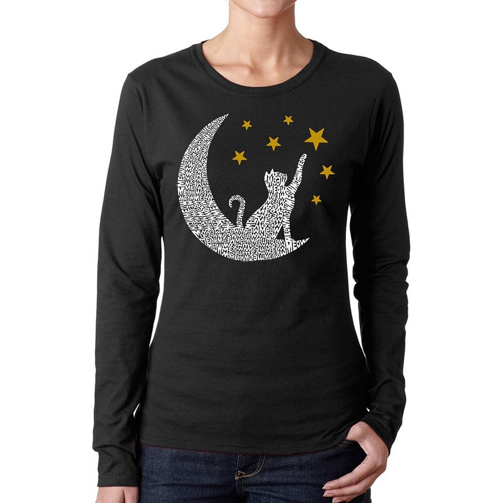

Cat Moon — женская футболка с длинным рукавом Word Art LA Pop Art, черный
