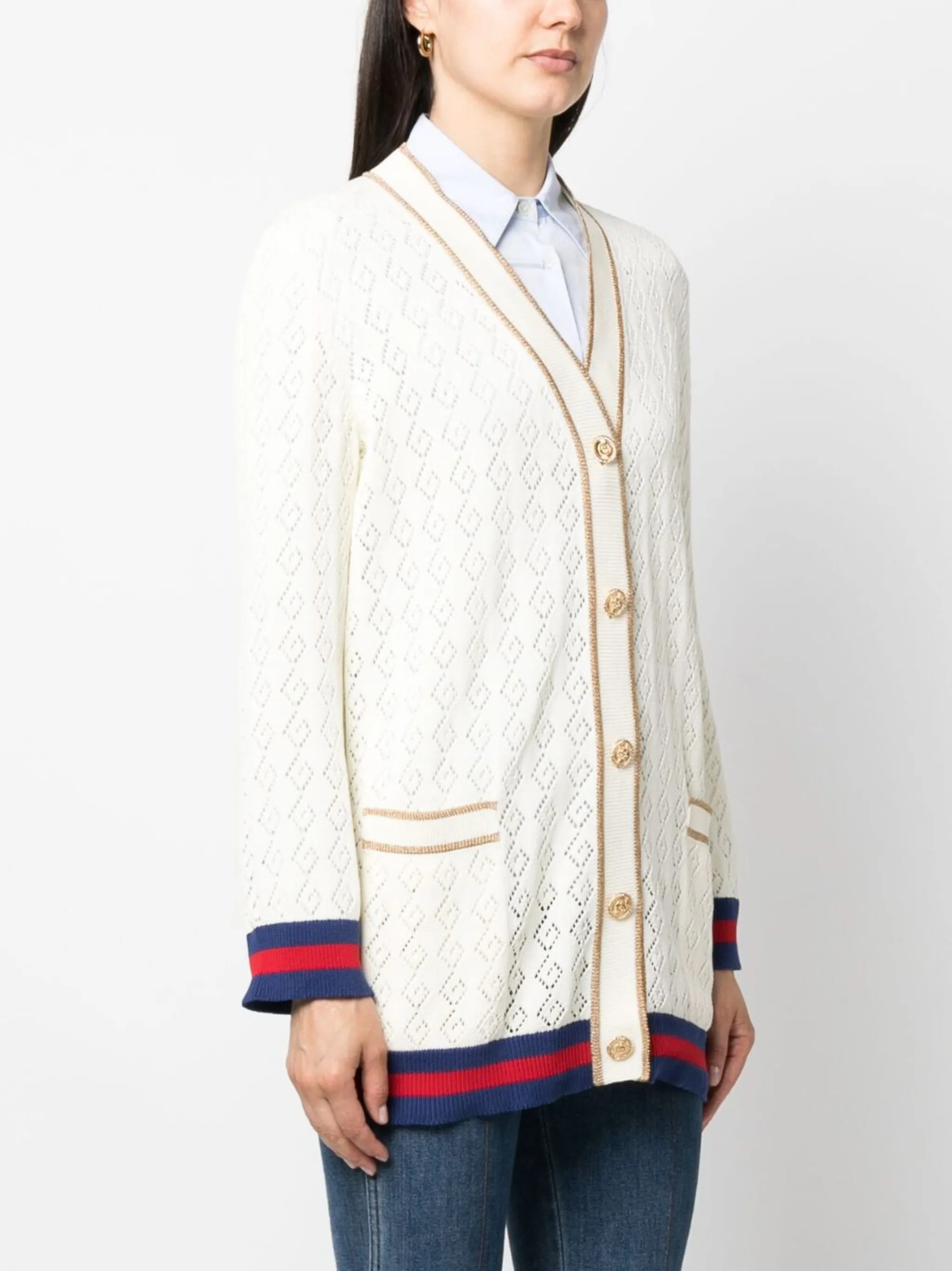 Кардиган Gucci с монограммой, классический крой, белый — фото 3