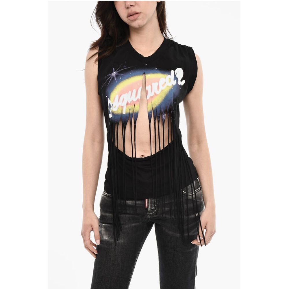 

Топ с винтажным эффектом и бахромой Dsquared2, Black
