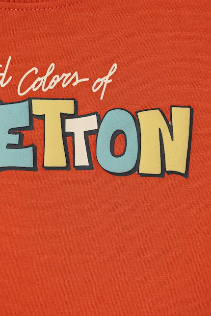 Футболка детская хлопковая United Colors of Benetton, оранжевый — фото 3