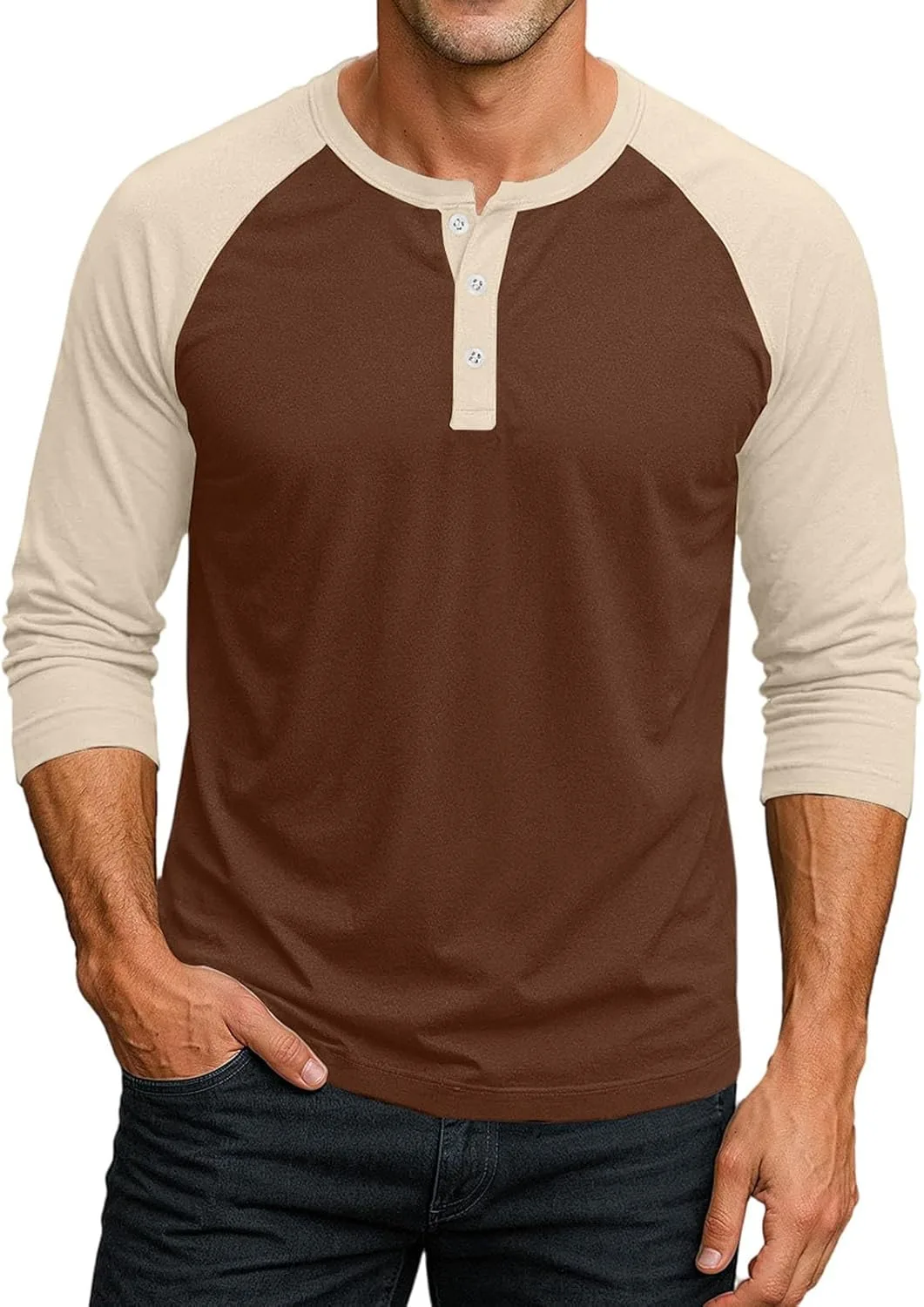 Футболка-бейсболка Fall Henley с регланными рукавами 3/4 из хлопкового джерси — фото 2