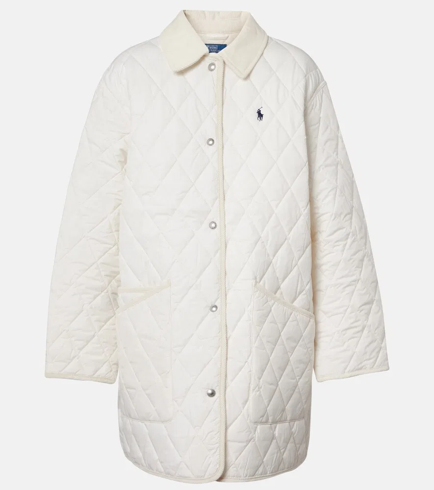 Стеганое пальто с логотипом и отделкой из вельвета Polo Ralph Lauren, белый