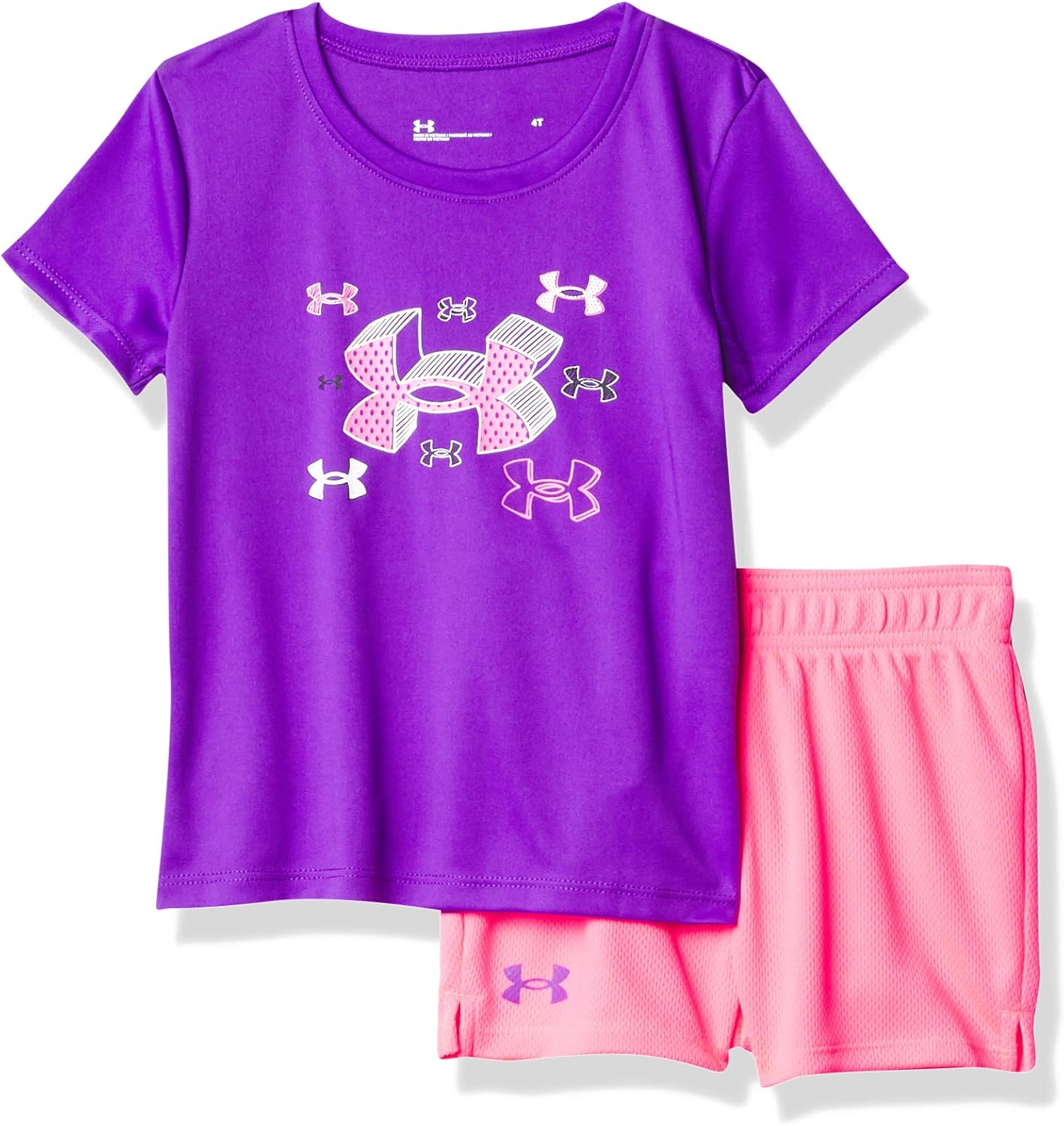 

Комплект из рубашки с коротким рукавом и шорт для девочек Under Armour, прочный, эластичный и легкий, Purple Pop