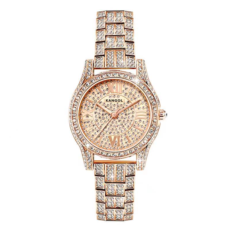 

KANGOL Часы Women's Watch, Rose Gold Band with Rose Gold Dial[Custom Box+Fully Paved with Diamonds]