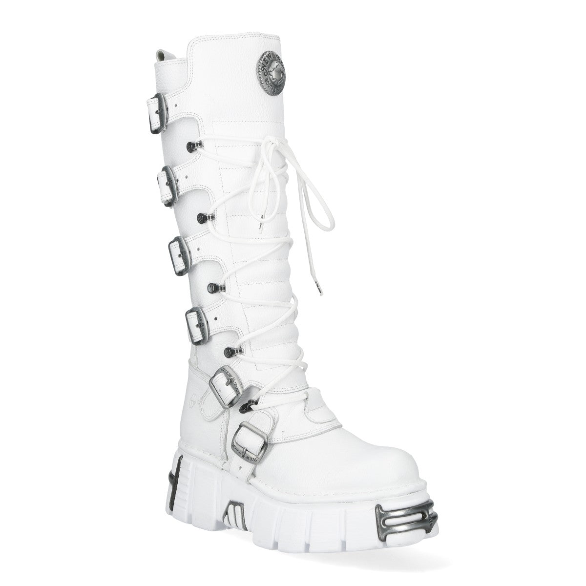 New Rock M-272-C69 Высокие до колена белые кожаные готические ботинки