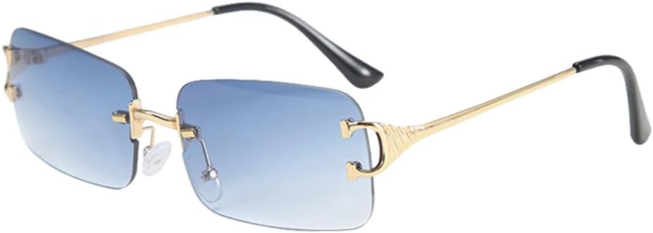 

Синие прямоугольные солнцезащитные очки без оправы для мужчин, металлические солнцезащитные очки для женщин, линзы с градиентом, без оправы, защита от УФ-излучения UV400 VFDHN, Gold With Blue