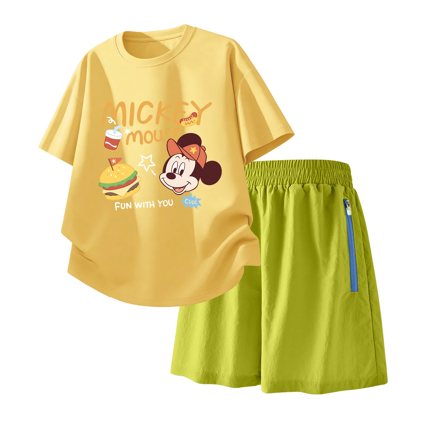 Детский спортивный костюм Casual Sportswear 2 Piece Set Disney, Dihuang Cheese Yellow+Solid Color Camellia Green