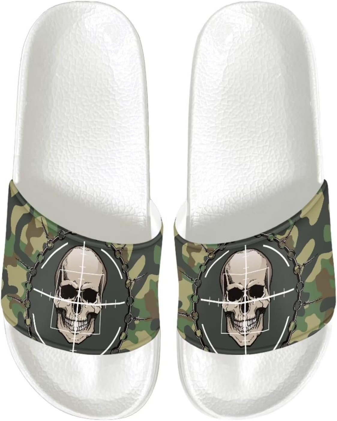 

Мужские шлепанцы с плоской подошвой, нескользящие, быстро сохнущие, для душа, для ванной комнаты, для улицы и дома Jrysaedy, Camouflage Skull