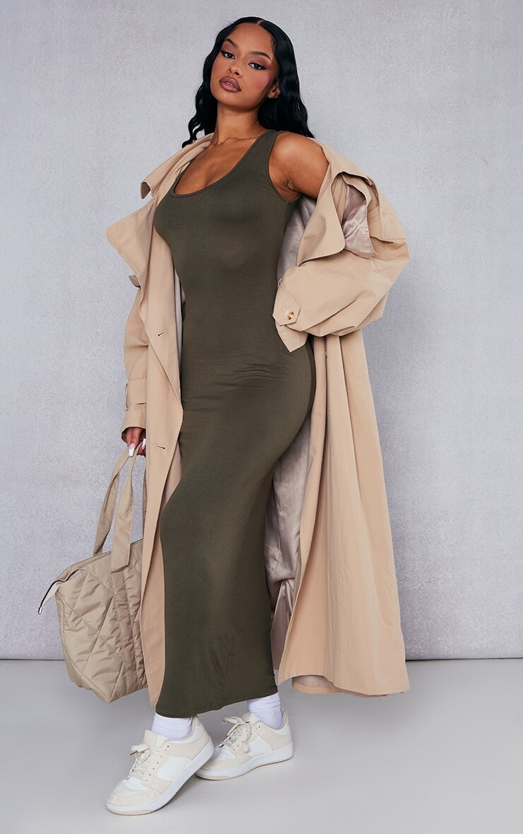

PrettyLittleThing Оливковое базовое простое платье макси, Зеленый, PrettyLittleThing Оливковое базовое простое платье макси