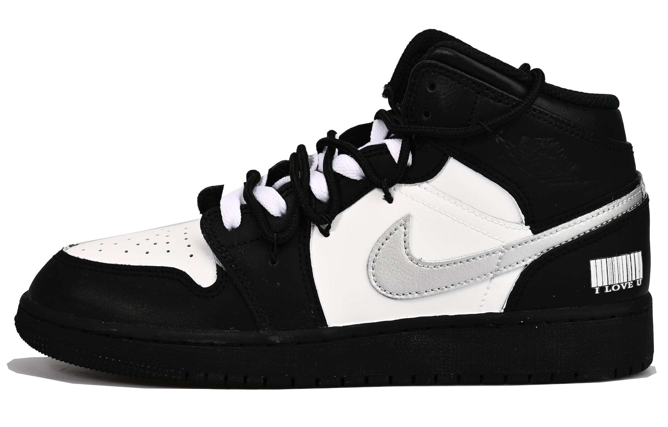 

Баскетбольные кроссовки Air 1 Mid Mid с амортизацией и средним верхом для детей и подростков Jordan, серебряный/черный