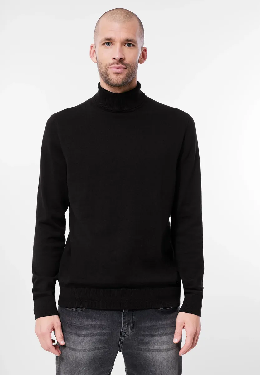 

STREET ONE МУЖСКОЙ свитер с воротником стойкой, однотонный Street One Men, черный