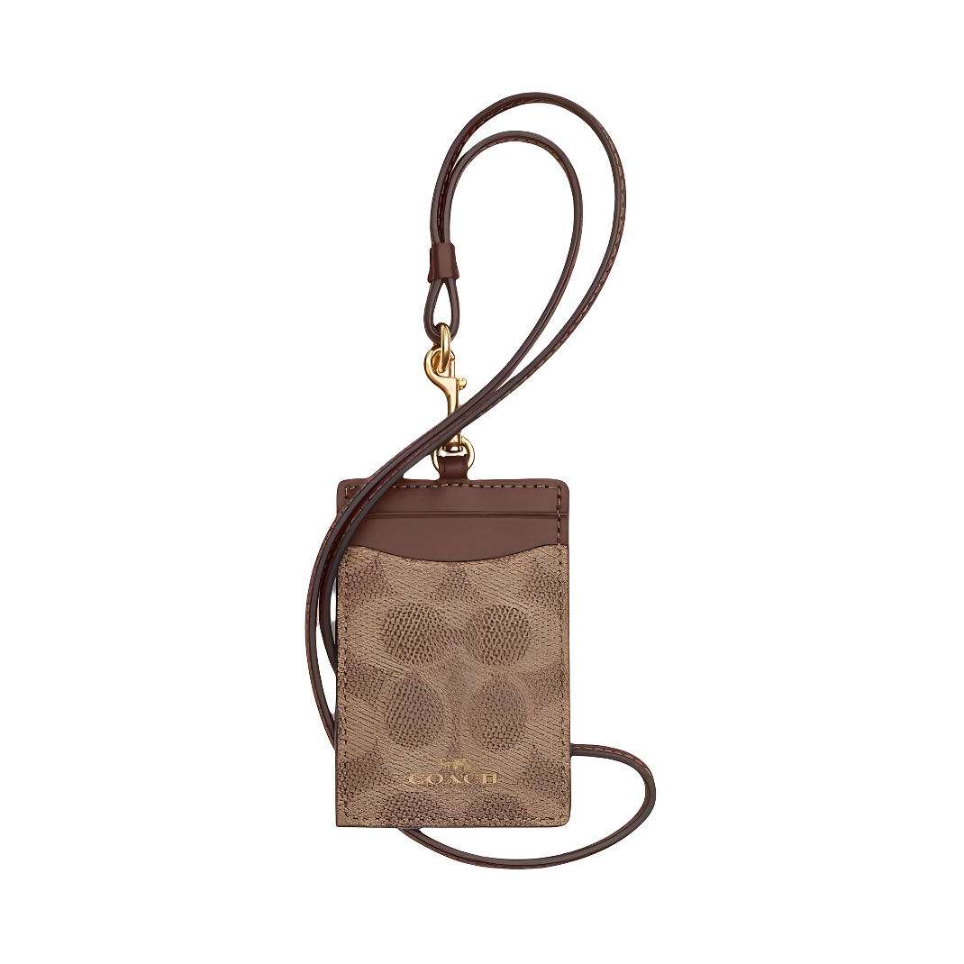 

COACH Мини-визитница на шнурке из лакированного холста для женщин, Tawny & Brown