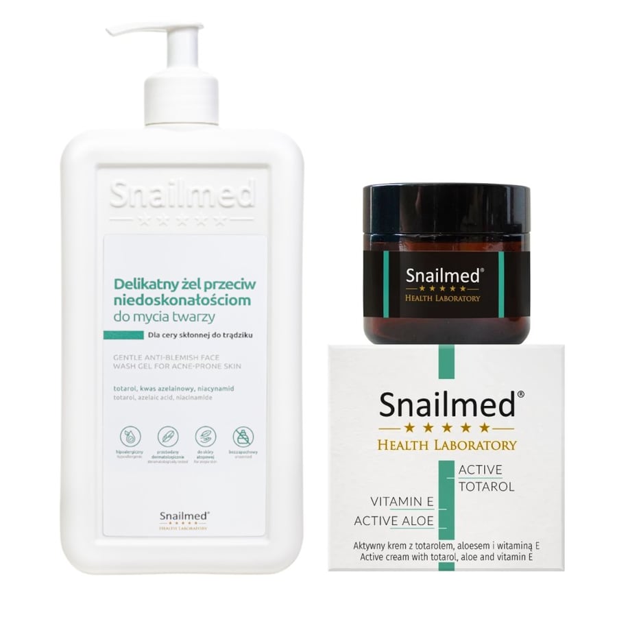 

Snailmed Dermocosmetic деликатный гель для умывания лица против несовершенств для кожи, склонной к акне 500 мл + крем против акне 60 мл в подарок