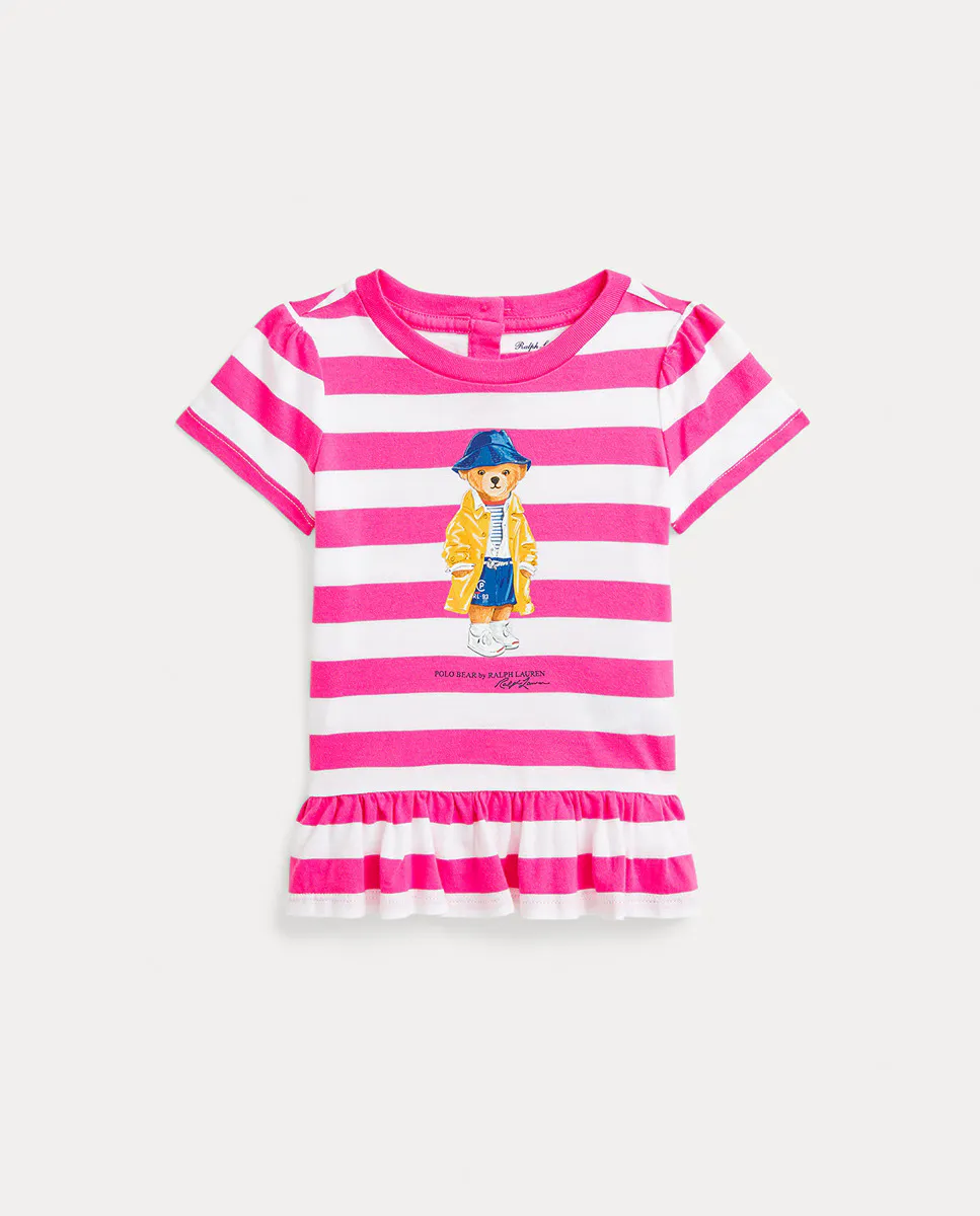 

Хлопковая футболка для девочки с медведем-поло Polo Ralph Lauren, цвет Rosa