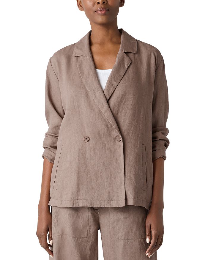 

Льняной пиджак с вырезом лацкана Eileen Fisher, коричневый